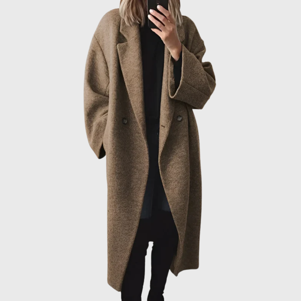 Women's Cosy Longline Overcoat, Elongating Cut | Soft-Touch Drape, Tailored Layering Fit | Grey, Brown or Blue | S–3XL