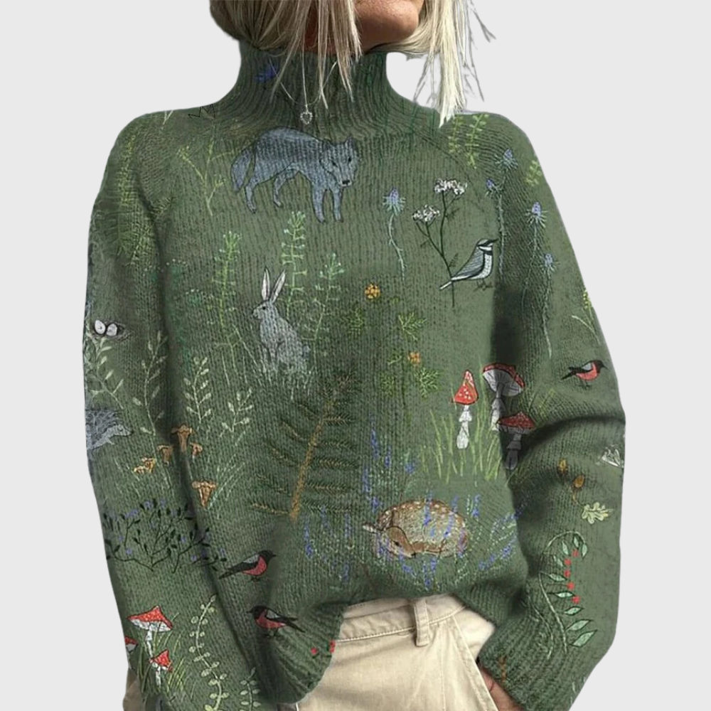 Women's Warm Turtleneck Sweater, Plush Design | Elegant Neckline, Flattering Drape | Green, Blue or Light Blue | XS–XL