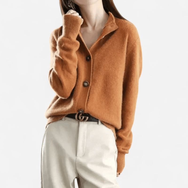 Jennifer Womens Cashmere Cardigan, Button Front in Rust Orange