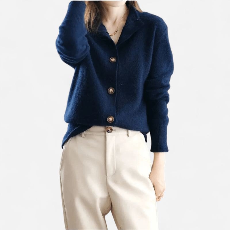 Jennifer Womens Cashmere Cardigan, Button Front in Navy