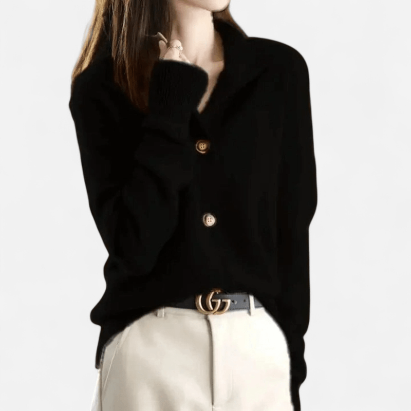 Jennifer Womens Cashmere Cardigan, Button Front in Black