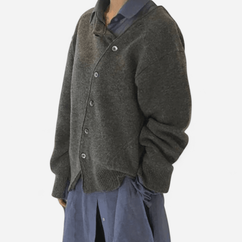 Serena Womens Cashmere Cardigan, Asymmetric Buttons in Gray