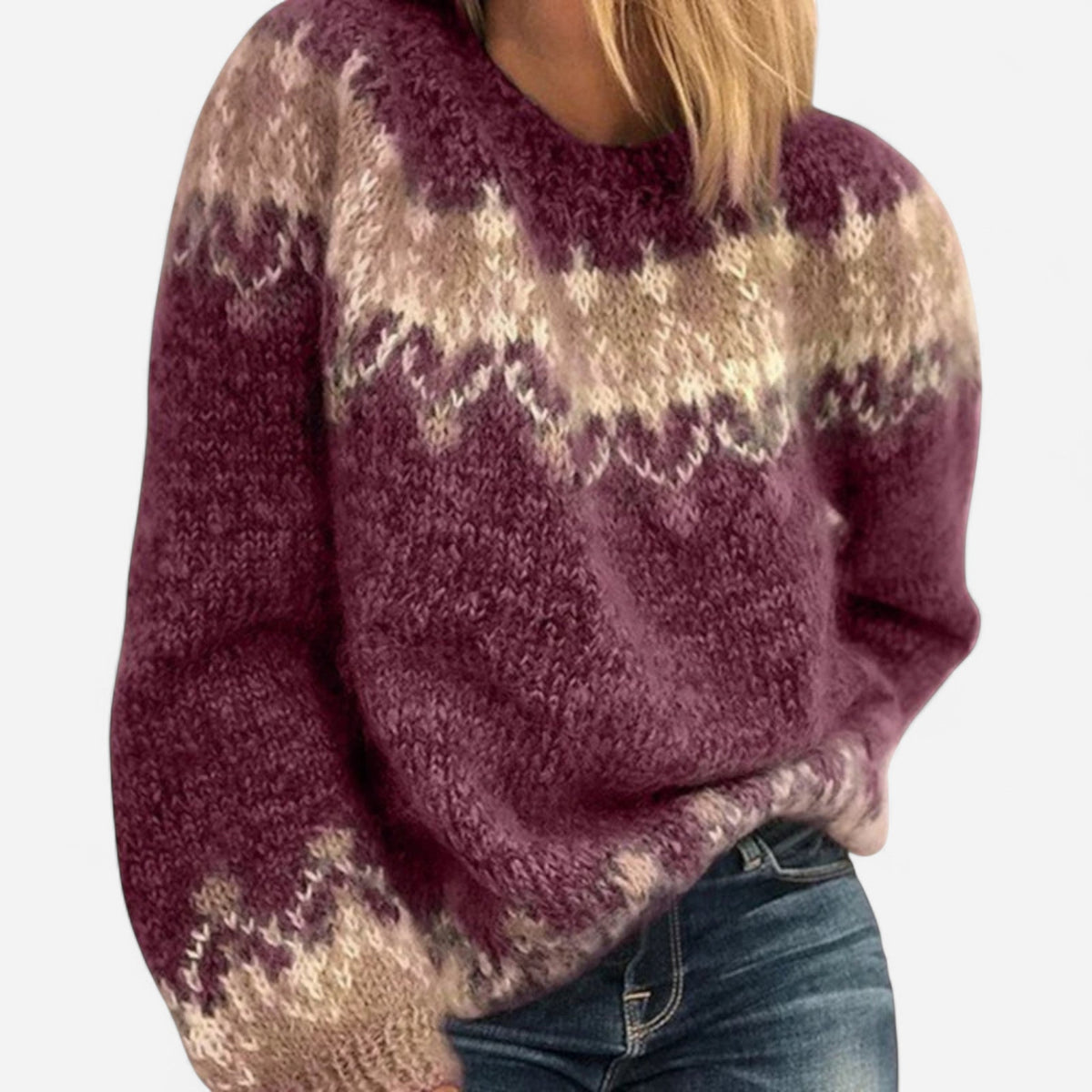 Elsa Womens Mohair Wool Sweater, Icelandic Knit in Wine Red