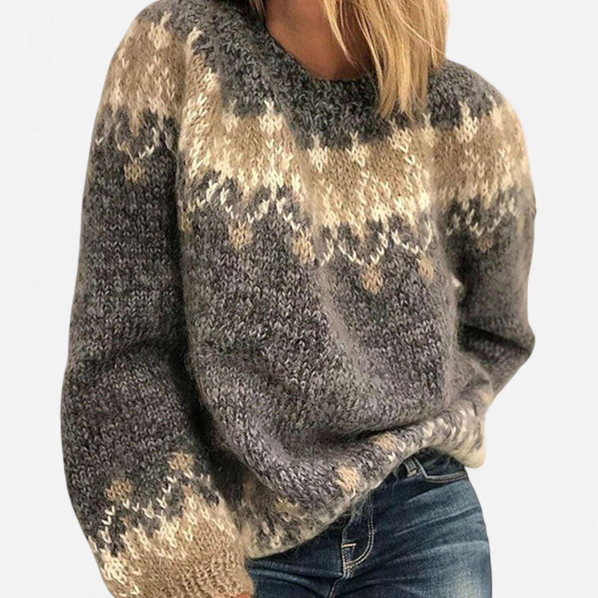 Elsa Womens Mohair Wool Sweater, Icelandic Knit in Gray