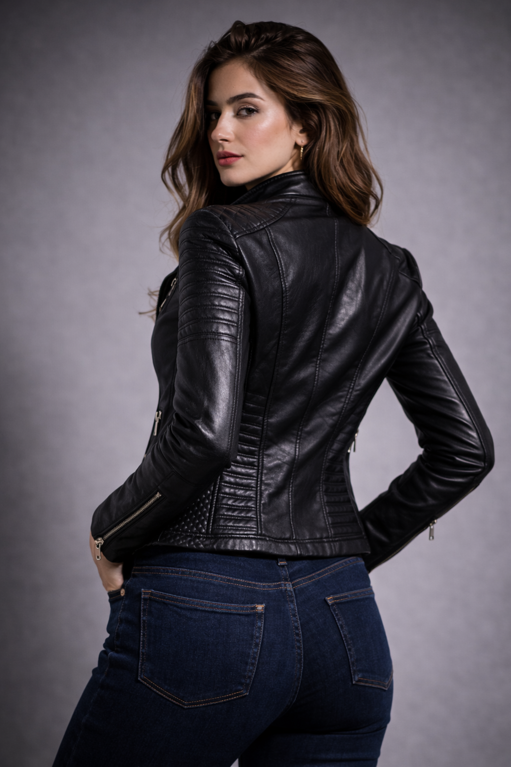 Brianna Womens Quilted Leather Biker Jacket with Asymmetric Zip