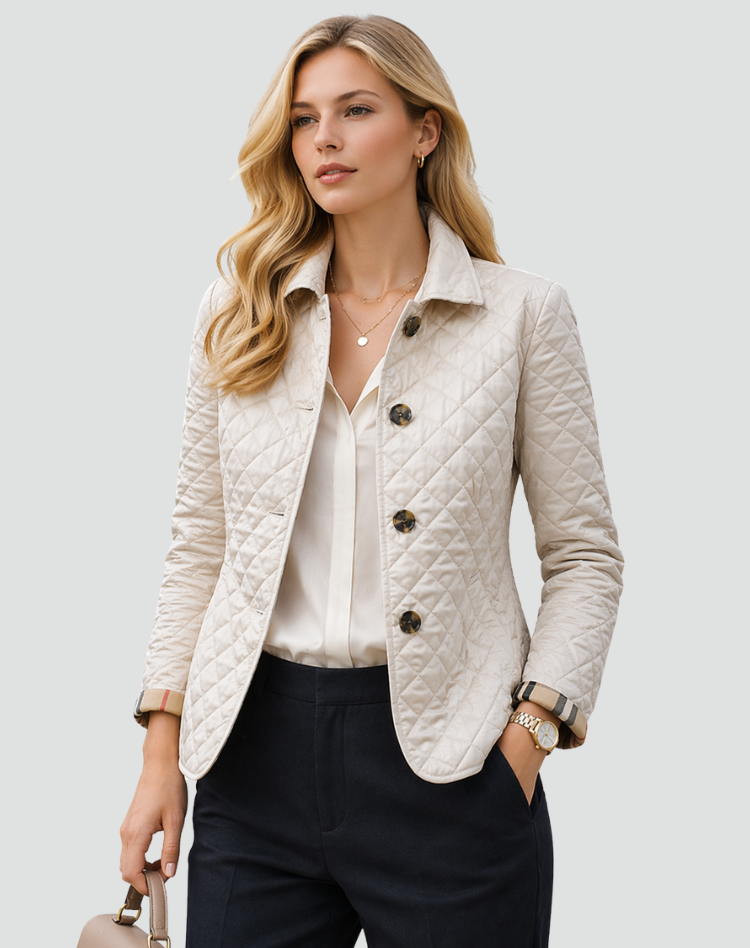 Jasmine Womens Quilted Puffer Jacket with Diamond Stitching in White