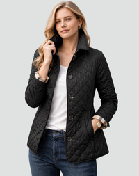 Jasmine | Womens Quilted Puffer Jacket with Diamond Stitching | Button Front, Structured Collar | 7 Colors S-XXL