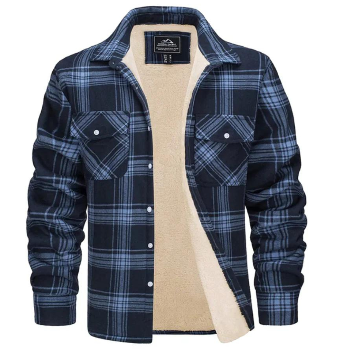 Derrick Mens Sherpa Lined Plaid Shirt Jacket in Navy Blue
