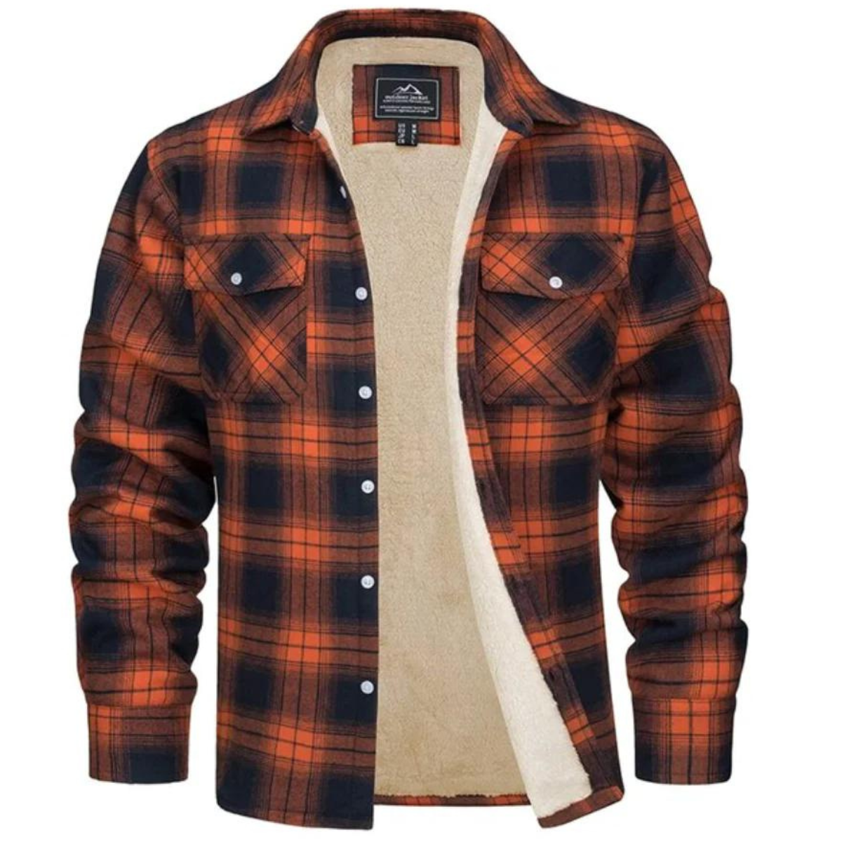 Derrick Mens Sherpa Lined Plaid Shirt Jacket in Orange