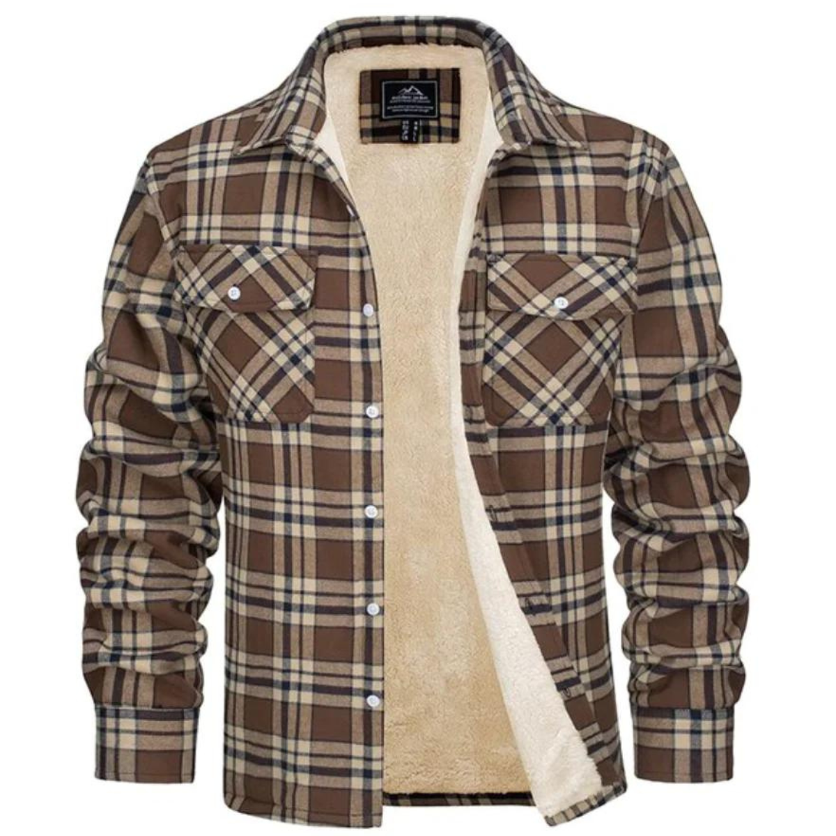 Derrick Mens Sherpa Lined Plaid Shirt Jacket in Khaki