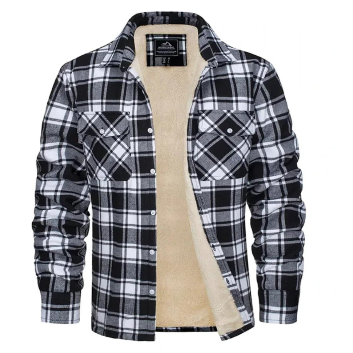 Derrick Mens Sherpa Lined Plaid Shirt Jacket in Black