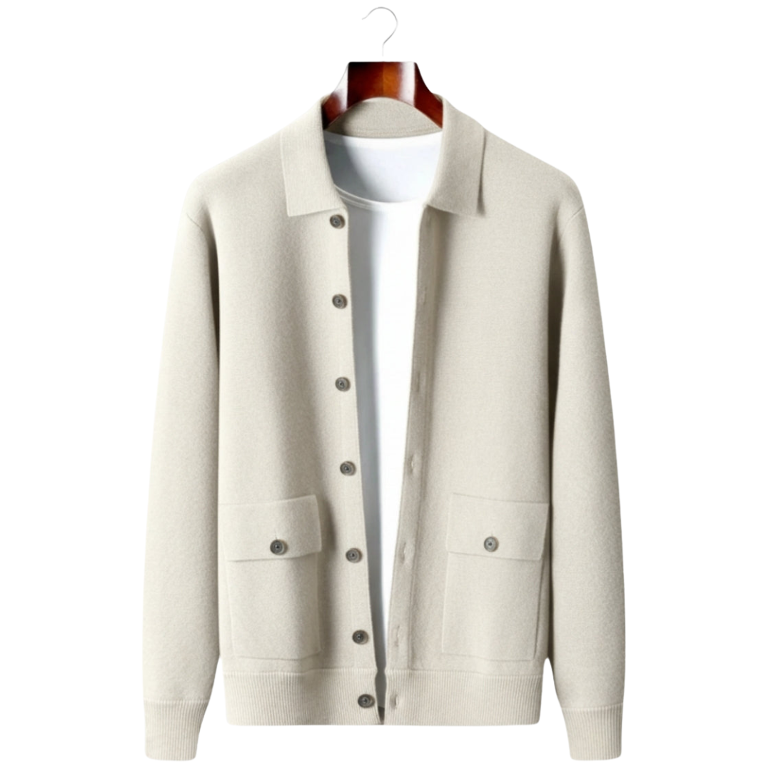 Micah Mens Cashmere Knit Jacket in Ivory