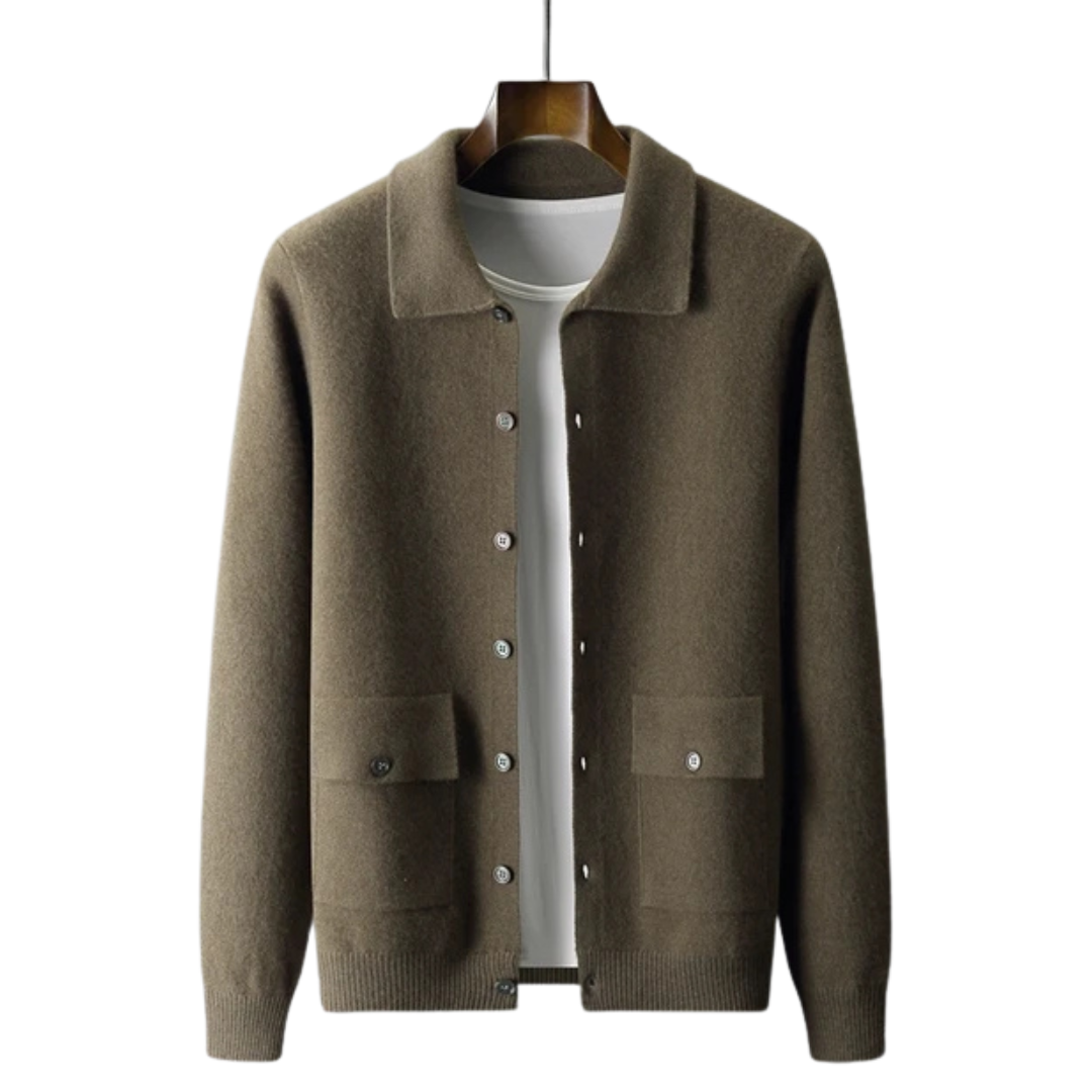Micah Mens Cashmere Knit Jacket in Green