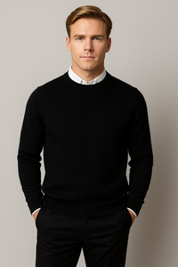 Colin | Mens Crew Neck Knit Sweater with Ribbed Cuffs | Long Sleeves, Clean Knit | Black, Navy, Beige and More S-3XL