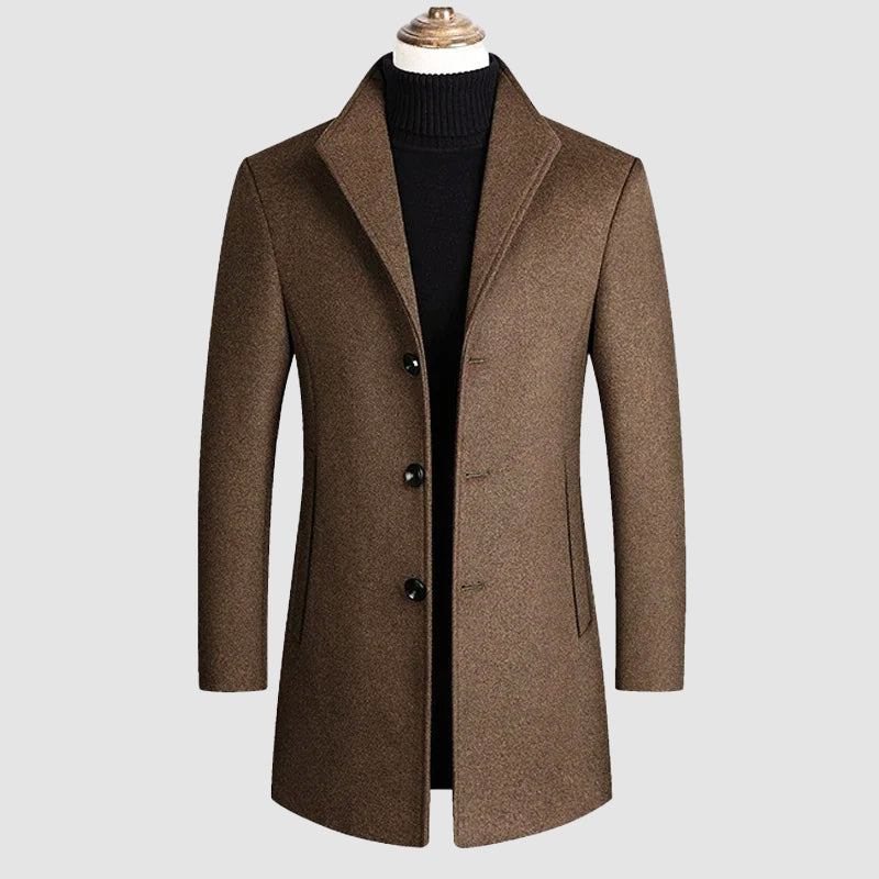 Men's Wool Blend Coat, Silk-Lined | Three-Button Front, Tailored Lapel | Khaki, Gray, Black or Blue | S–XXL