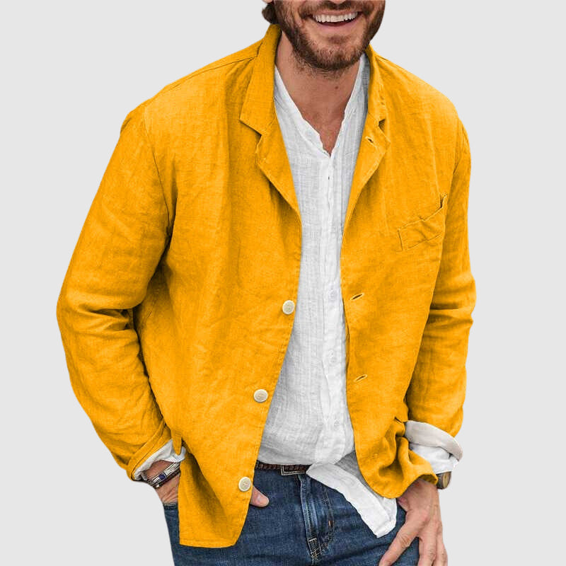Men's Cotton-Linen Blazer, Garment-Washed | Notched Lapel & Chest Pocket | Yellow, Khaki or Blue | Sizes S–XXXL