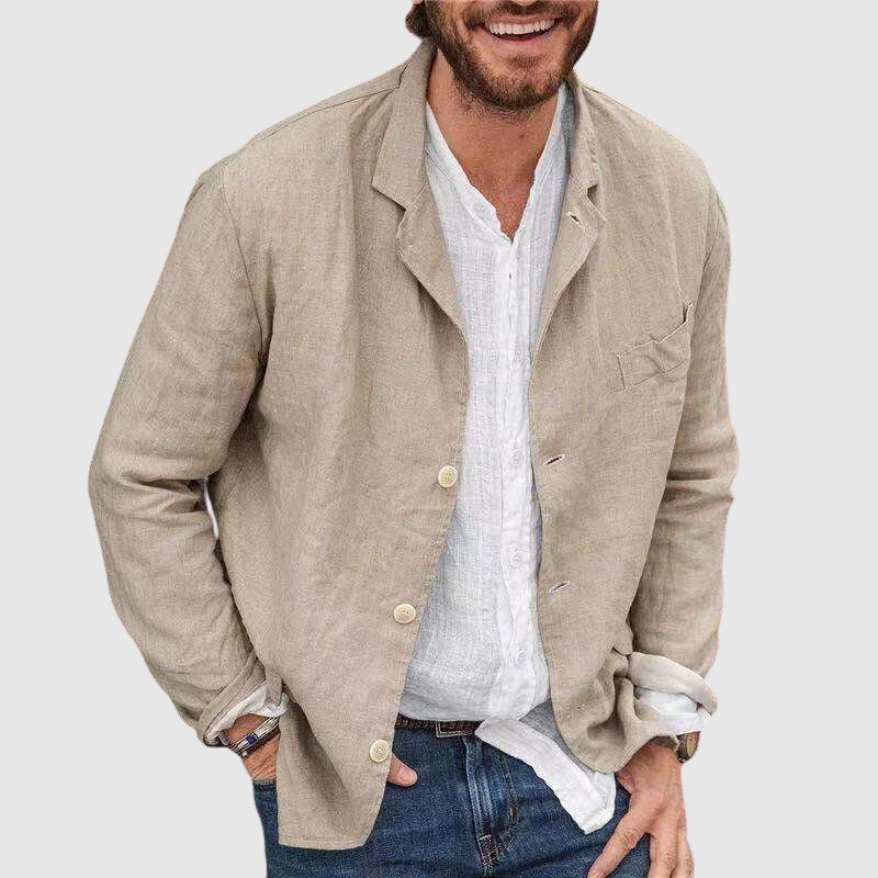 Men's Cotton-Linen Blazer, Garment-Washed | Notched Lapel & Chest Pocket | Yellow, Khaki or Blue | Sizes S–XXXL