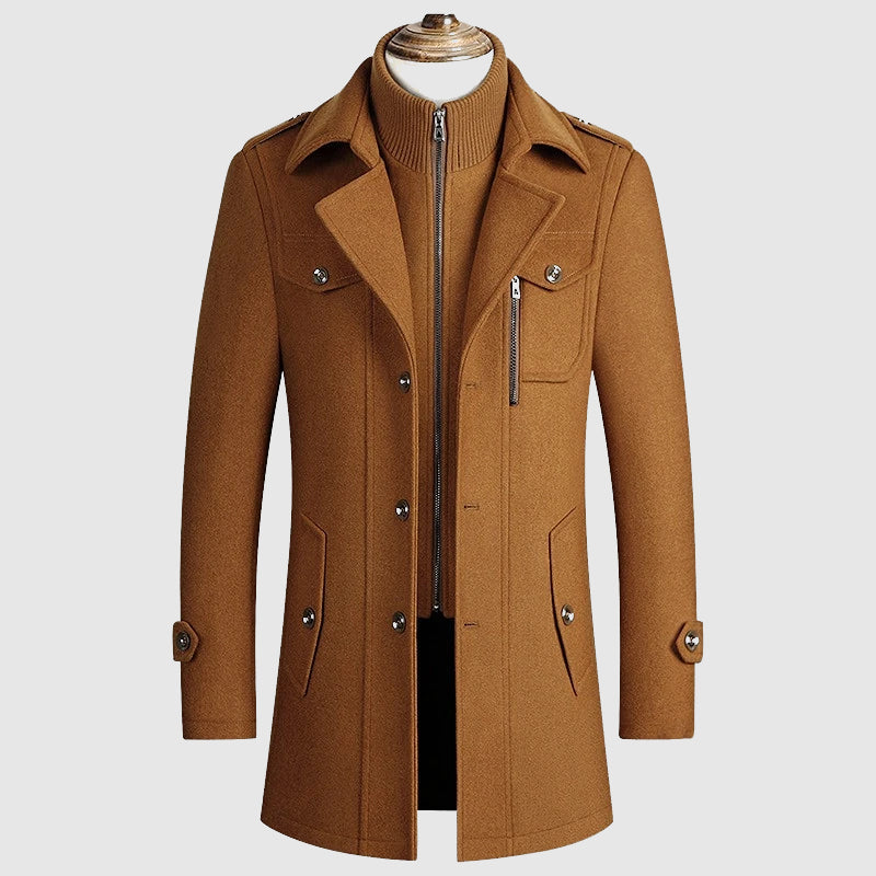 Men's Wool Blend Winter Coat | Lapel Collar, Button-Front & Side Pockets | Beige, Black or Gray | S–XXL