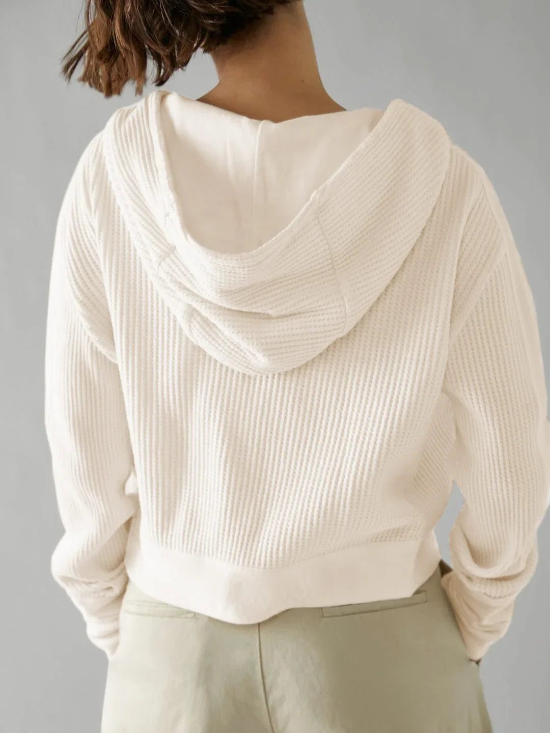 Christina Womens Cropped Zip Hoodie in Waffle Cotton