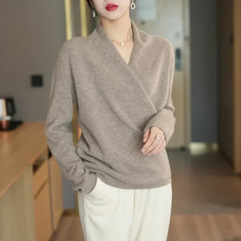 Kathryn Womens Cashmere Wrap Sweater with V-Neck
