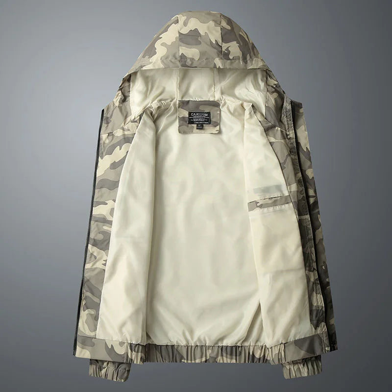 Joel Mens Camo Hooded Jacket, Wind and Water Resistant