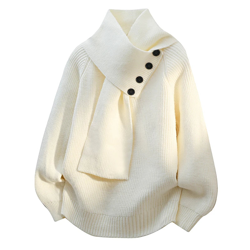 Women's Scarf-Neck Sweater, Sculpting Silhouette | Elevated Neckline Detail, Cozy Draped Fit | 5 Colorways | S–3XL