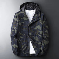 Joel | Mens Camo Hooded Jacket, Wind and Water Resistant | Full Zip, Side Pockets | Navy or Beige Sizes XS-2XL
