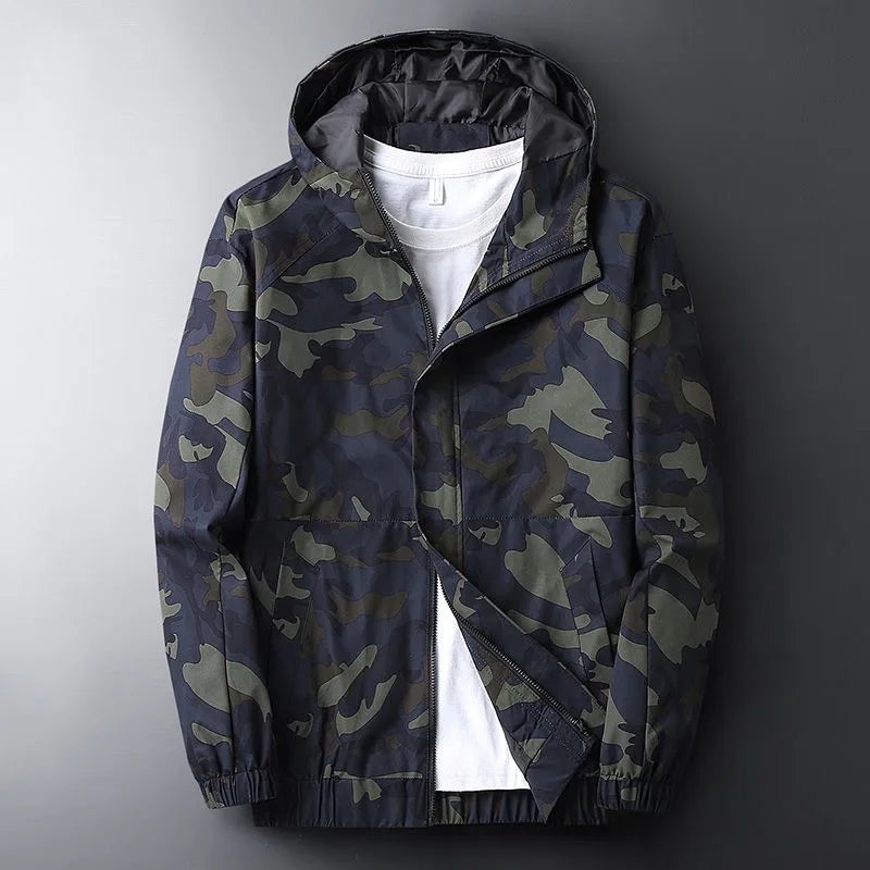 Joel Mens Camo Hooded Jacket, Wind and Water Resistant in Navy