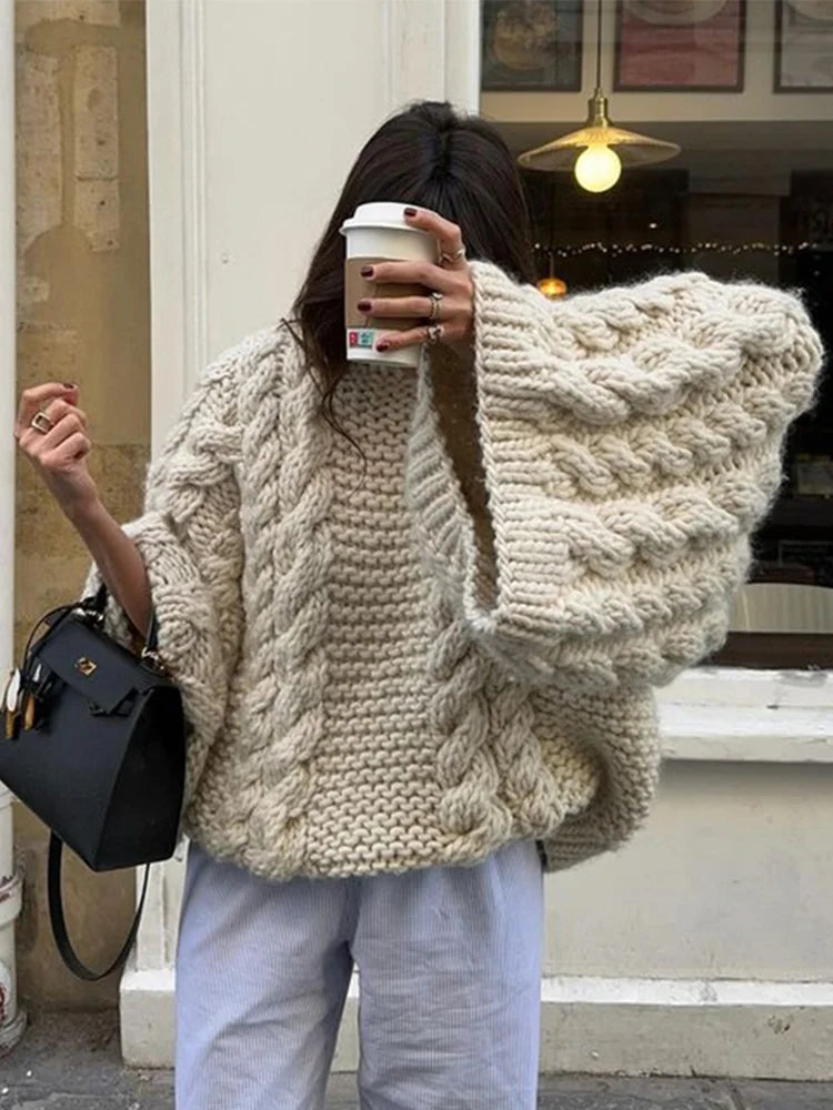 Gail Womens Chunky Knit Sweater with Oversized Fit in White