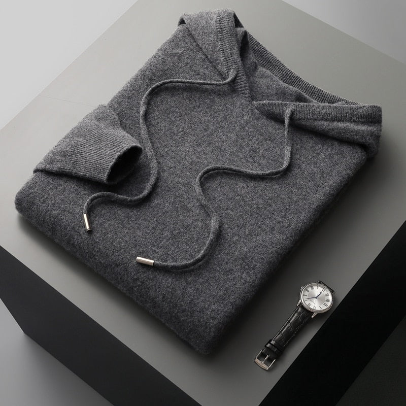 Luke Mens Merino Wool Hoodie in Charcoal
