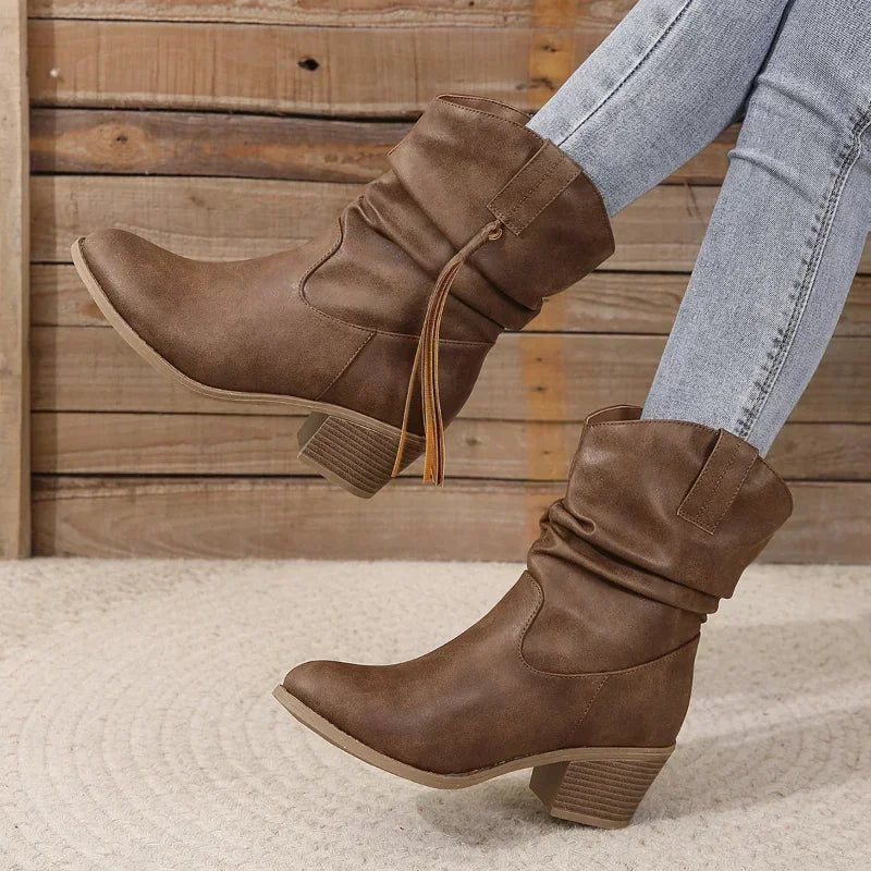 Mila Womens Western Boots with Block Heel