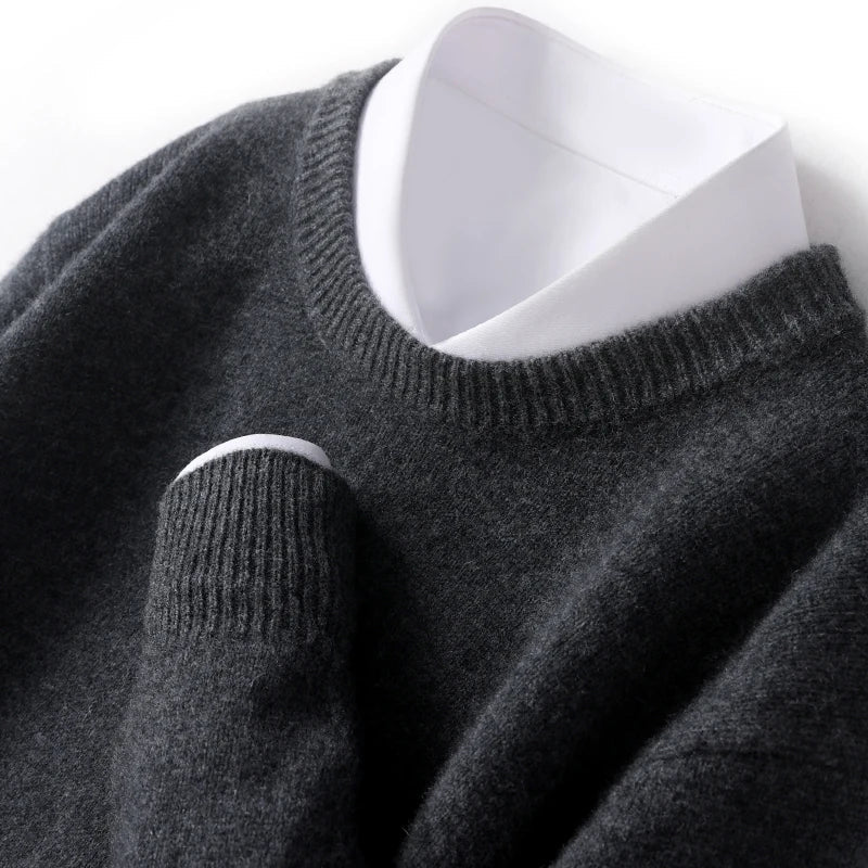 John Mens Fine Knit Crewneck Sweater in Dark Gray