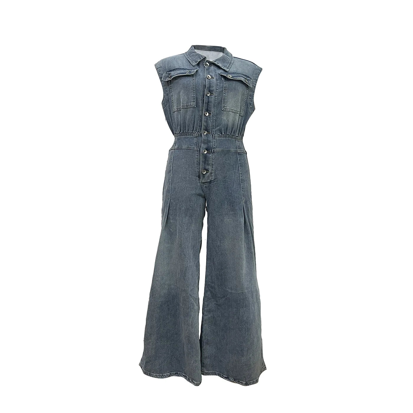 Valen™ | Cinched Waist Wide Leg Denim Jumpsuit