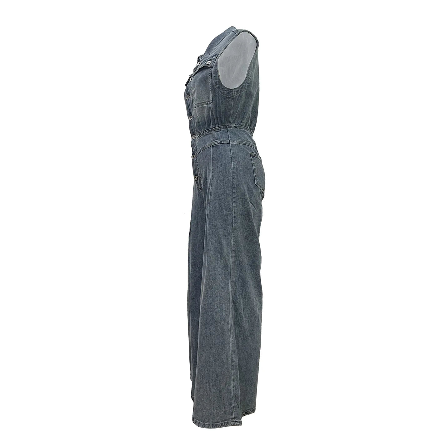 Valen™ | Cinched Waist Wide Leg Denim Jumpsuit