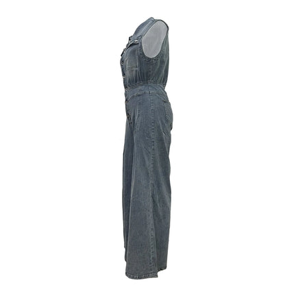 Valen™ | Cinched Waist Wide Leg Denim Jumpsuit