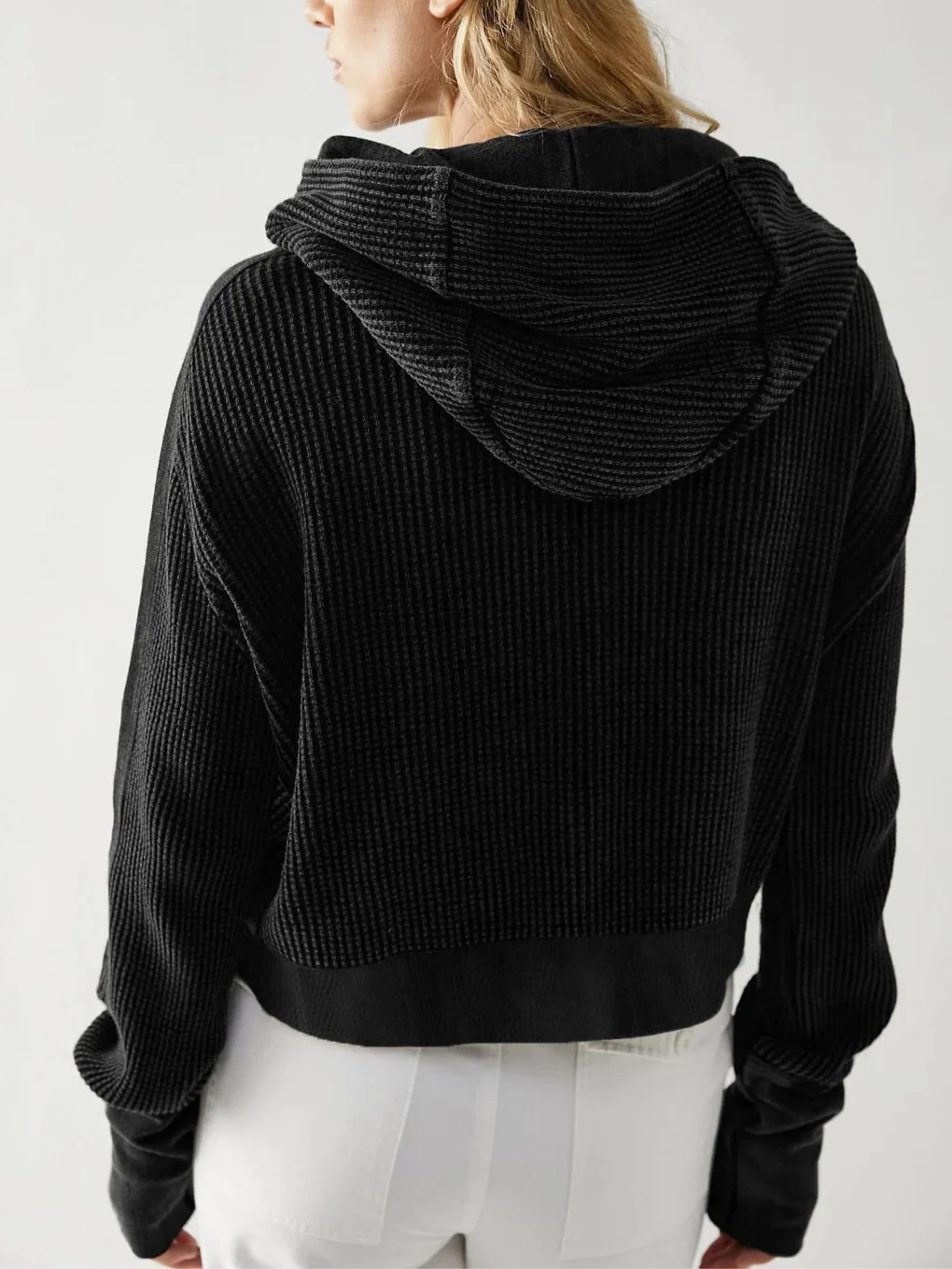 Christina Womens Cropped Zip Hoodie in Waffle Cotton