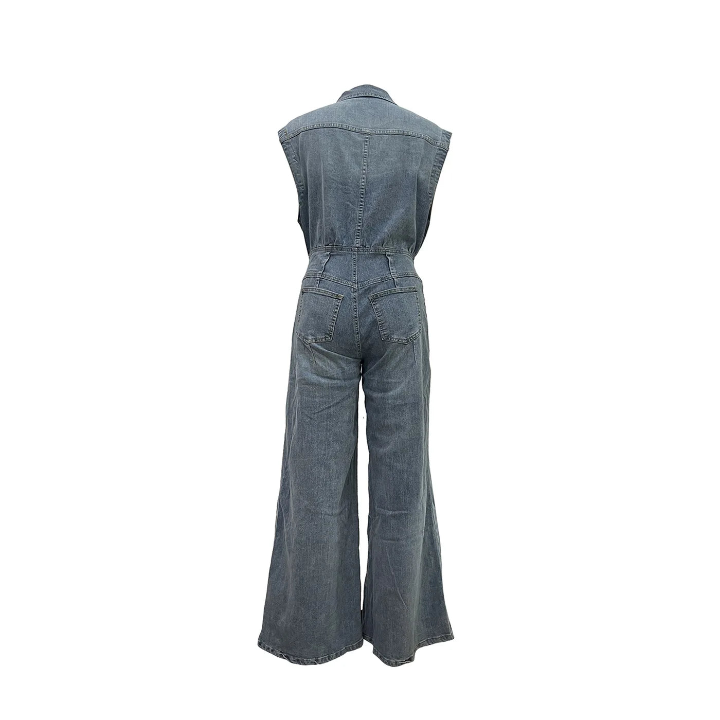 Valen™ | Cinched Waist Wide Leg Denim Jumpsuit