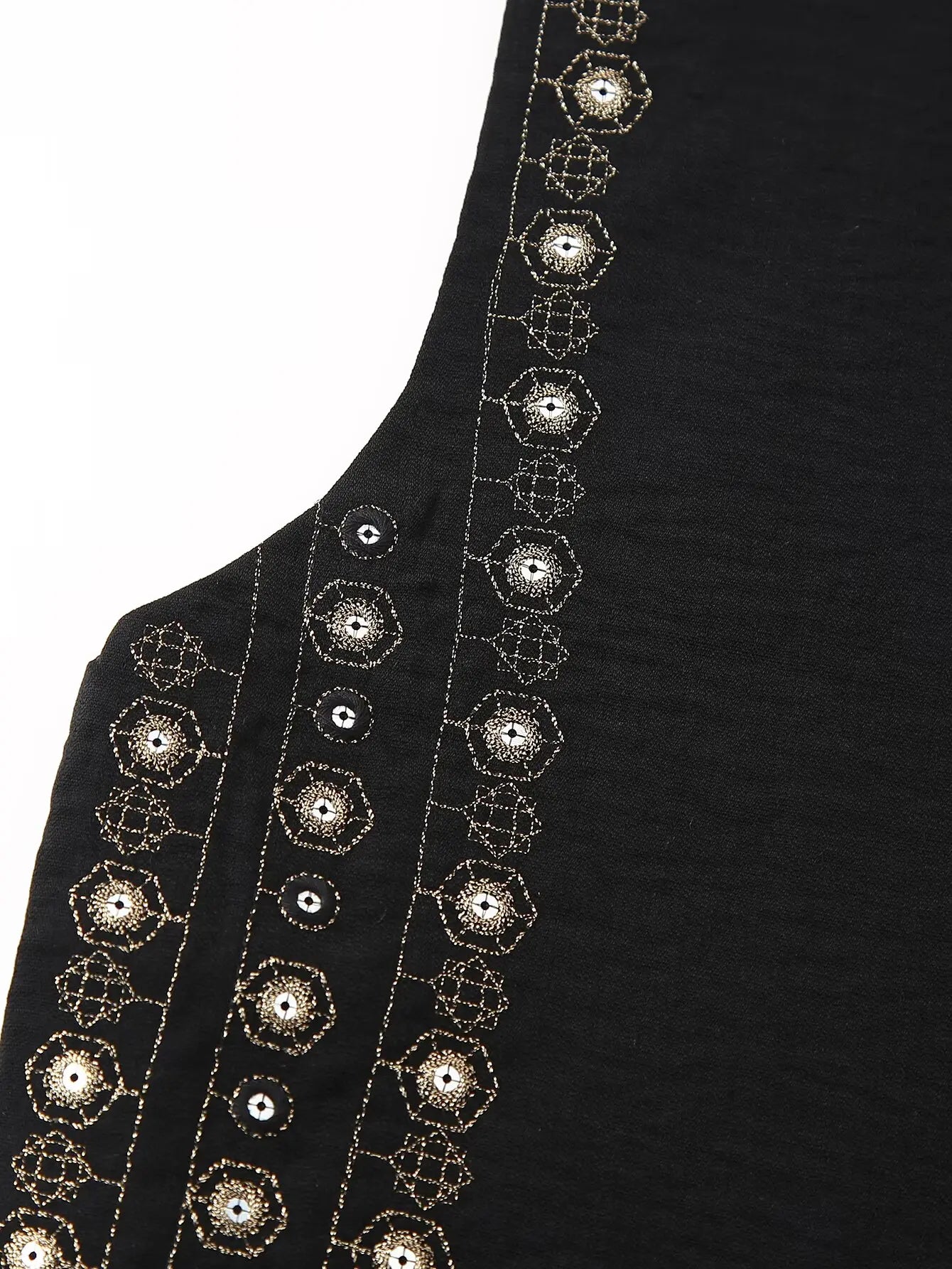 Women's Sequin-Embroidered Boho Vest, Cropped Cut | Hand-Stitched Sparkle, Open-Front Design | Black | Sizes S–L