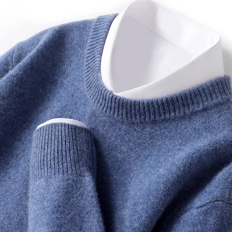 John Mens Fine Knit Crewneck Sweater in Blue