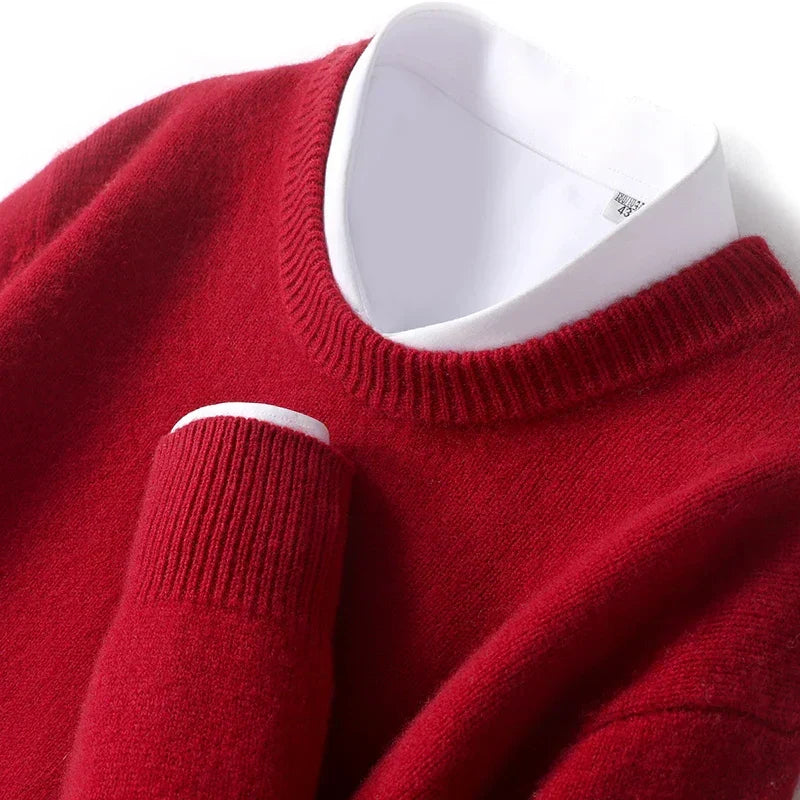 John Mens Fine Knit Crewneck Sweater in Red