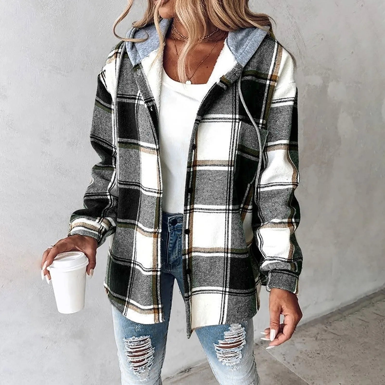 Women's Checkered Lined Cardigan, Draped Fit | Warm Autumn Lining, Easy Layering | 6 Colorways | S–3XL