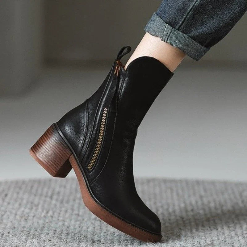 Selene Womens Leather Heeled Ankle Boots, 2 Inch Heel in Black