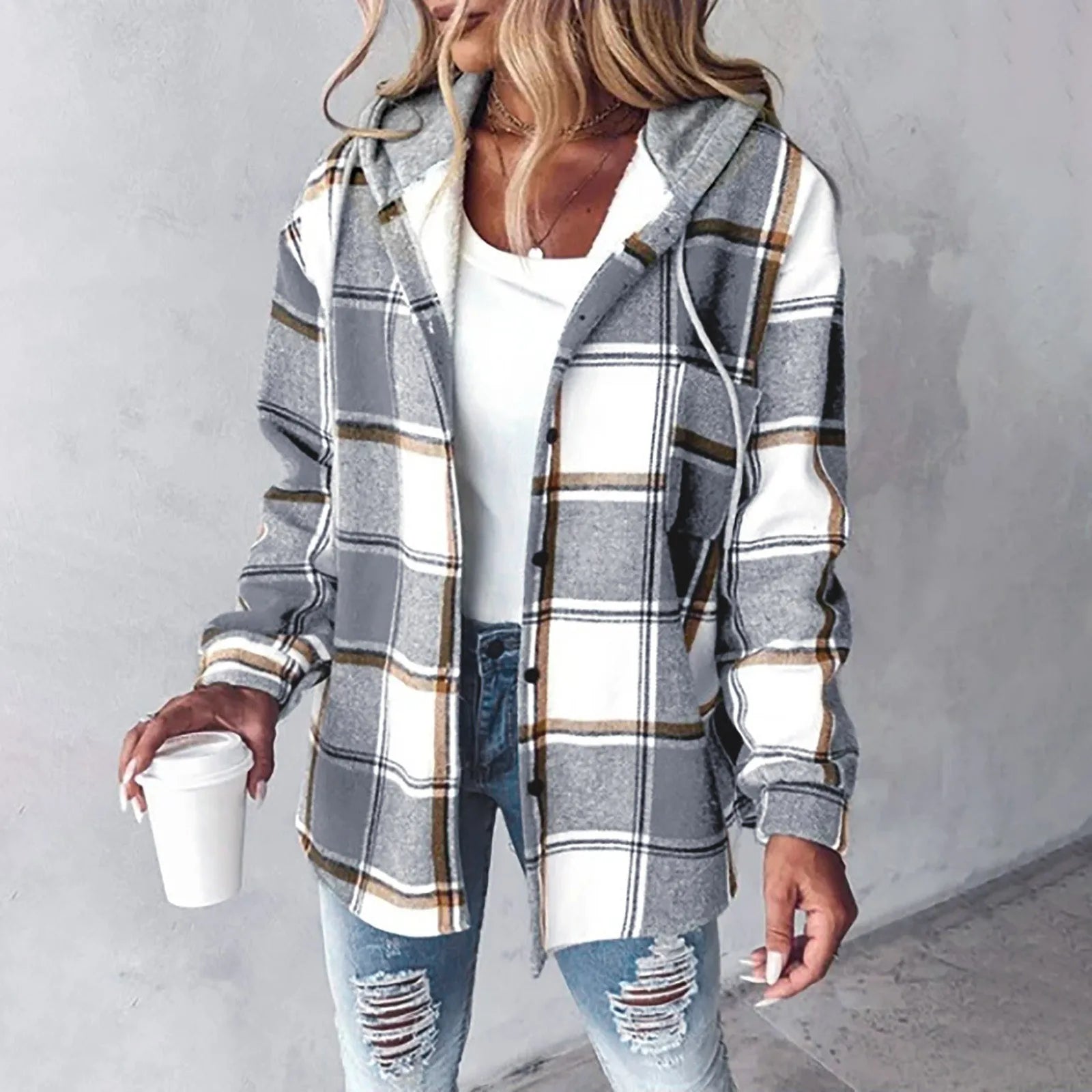 Women's Checkered Lined Cardigan, Draped Fit | Warm Autumn Lining, Easy Layering | 6 Colorways | S–3XL