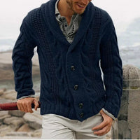 James | Mens Shawl Collar Cable Knit Cardigan | Button Front, Relaxed Fit | Dark Blue, Brown, Gray and More S-2XL