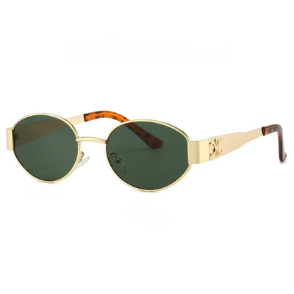 Celine - Gold/Green Oval Frame Fashionable Sunglasses