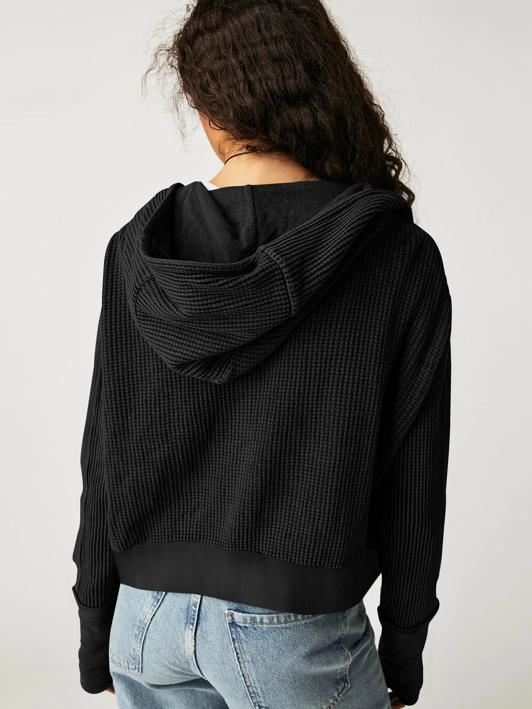 Christina Womens Cropped Zip Hoodie in Waffle Cotton