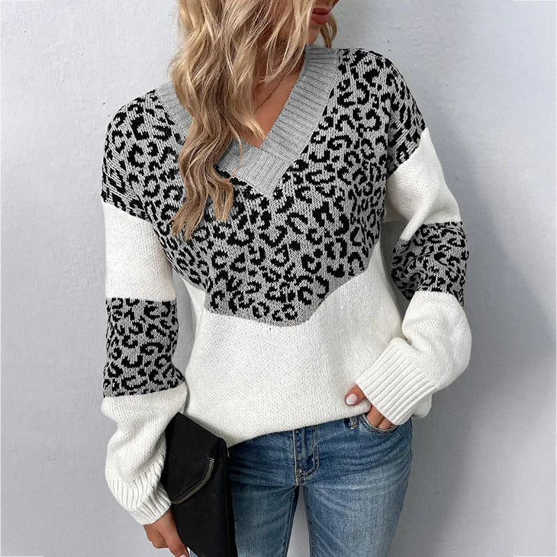 Gabriela | Women's Leopard Print V-Neck Sweater — Elegant Knit Pullover for Everyday Wear | Westmere