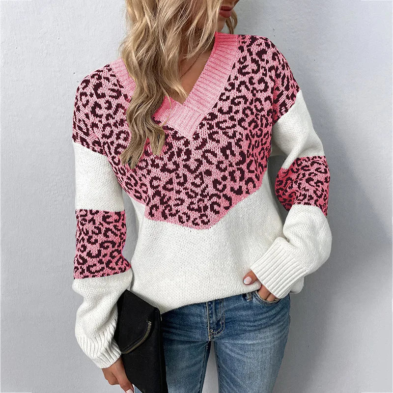 Gabriela | Women's Leopard Print V-Neck Sweater — Elegant Knit Pullover for Everyday Wear | Westmere
