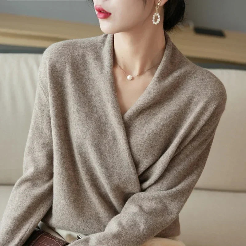 Kathryn Womens Cashmere Wrap Sweater with V-Neck