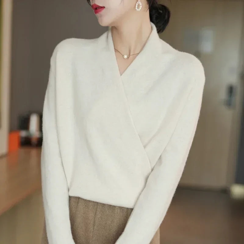Kathryn Womens Cashmere Wrap Sweater with V-Neck